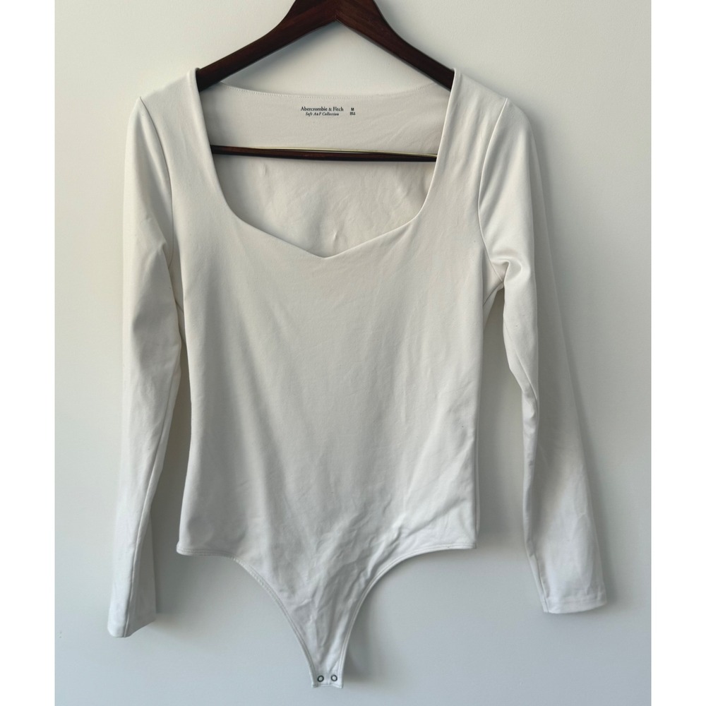 Abercrombie & Fitch Soft Bodysuit White Square Neck Long Sleeve Women's‎ Size M - Picture 4 of 9